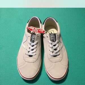 Brand New Vans Low Top Sneakers in Off-White with Red Trim